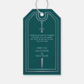 Teal Royal Medieval Silver Sword Wedding Welcome Cadeaulabel (Achterkant)