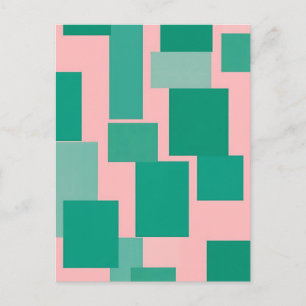 Teal Roze Kleurblokpatroon Modern Abstract Briefkaart