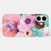 TEAL ROZE ROZEN EN ANEMONE BLOEMEN MONOGRAM Case-Mate iPhone CASE (Achterkant (horizontaal))