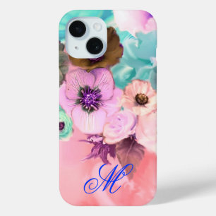 TEAL ROZE ROZEN EN ANEMONEBLOEMEN MONOGRAM