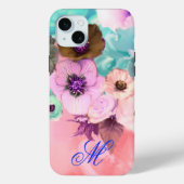 TEAL ROZE ROZEN EN ANEMONEBLOEMEN MONOGRAM Case-Mate iPhone CASE (Achterkant)