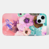 TEAL ROZE ROZEN EN ANEMONEBLOEMEN MONOGRAM Case-Mate iPhone CASE (Achterkant (horizontaal))