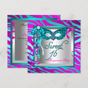 Teal Roze Zebra Masquerade Sweet 16 Zestien Kaart