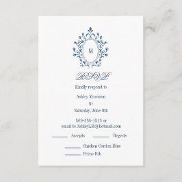teal RSVP card Monogram With 2 Entree Choice Informatiekaartje