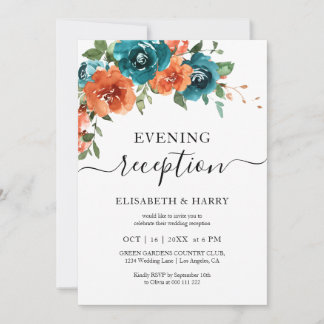 Teal Rust Burnt Orange Floral Fall Wedding  Kaart