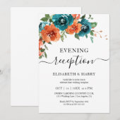 Teal Rust Burnt Orange Floral Fall Wedding  Kaart (Voorkant / Achterkant)