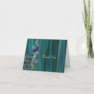 Teal Satin Look with Peacock Wedding Thank You Bedankkaart