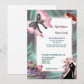 Teal Satin & Pink Bow Wedding Invitation (Devant / Derrière)