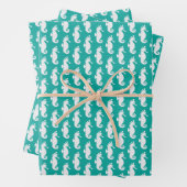 Teal Seahorse Pattern Inpakpapier Vel (In situ)