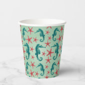 Teal Seahorse Pattern Papieren Bekers (Voorkant)