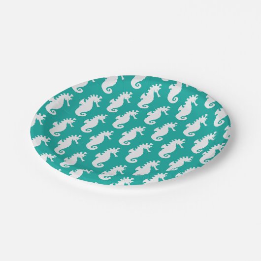 Teal Seahorse Pattern Papieren Bordje (Gekanteld)