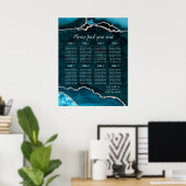 Teal Silver Agate Wedding Seating Chart 8 Table Poster (Thuiskantoor)