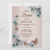 Teal Silver Floral Butterfly Tan Bridal Shower Kaart (Voorkant)