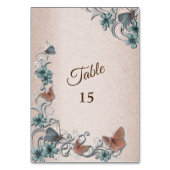Teal Silver Floral Copper Butterfly Tan Wedding Kaart (Achterkant)