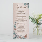 Teal Silver Floral Copper Butterfly Tan Wedding Programma (Staand voorkant)