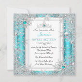 Teal Silver Winter Wonderland Sweet 16 Kaart (Voorkant)