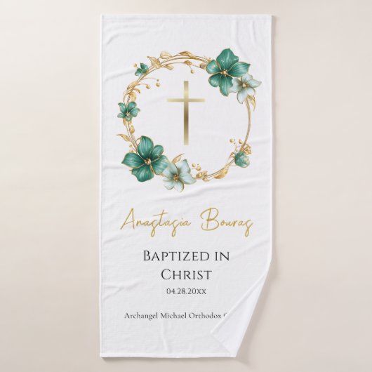 Teal & Sky Blue Flowers Orthodox Baptism Gift     Badhanddoek (Badhanddoek)