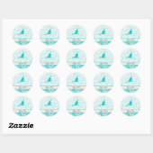 Teal Snow Skiing Ronde Sticker (Vel)