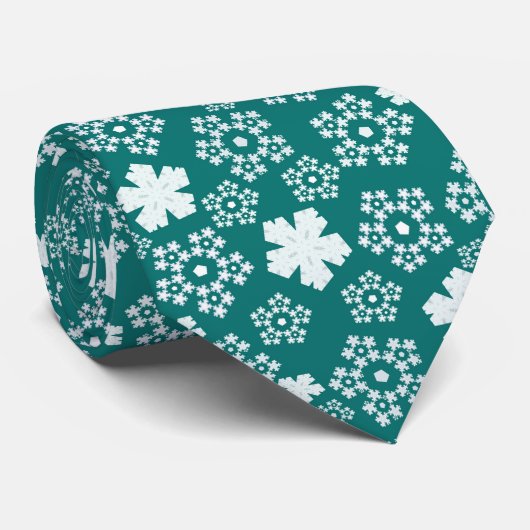 Teal Star en Sneeuwvlok Winter Fractal Patroon Stropdas (Opgerold)