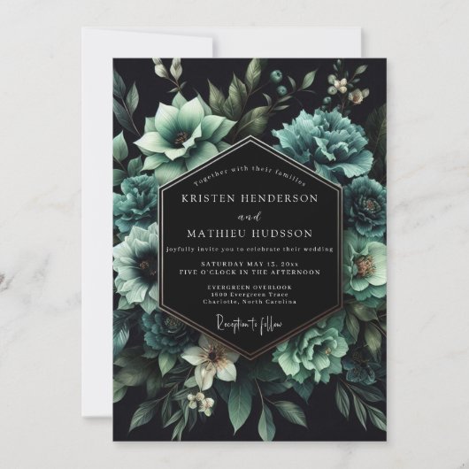Teal Succulent Bloom Wedding Kaart (Voorkant)