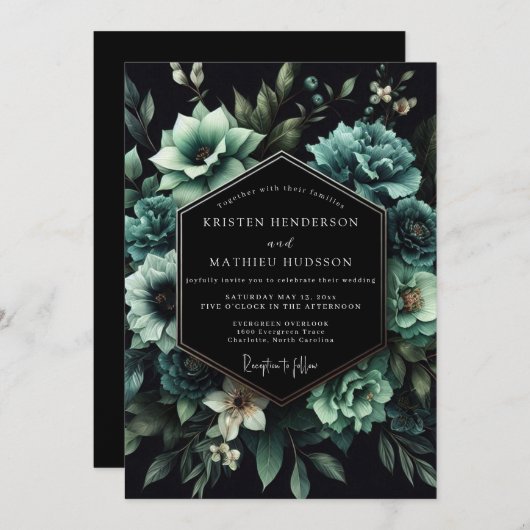 Teal Succulent Bloom Wedding Kaart (Voorkant / Achterkant)
