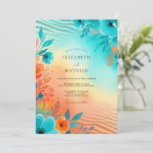 Teal Sun-kissed Coastal Wedding Kaart (Staand voorkant)