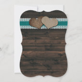 Teal Sunflower Rustic Wood String Lights Wedding Kaart (Achterkant)