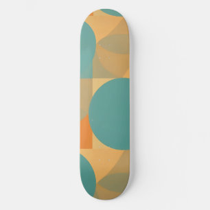 Teal, Tan en Oranje in Retro Look Patroon Skateboard