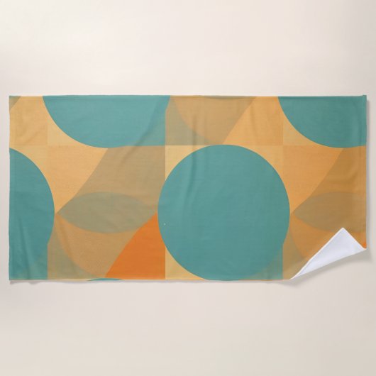 Teal, Tan en Oranje in Retro Look Patroon Strandlaken (Voorkant)