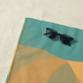 Teal, Tan en Oranje in Retro Look Patroon Strandlaken (In situ)
