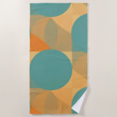Teal, Tan en Oranje in Retro Look Patroon Strandlaken (Voorkant)