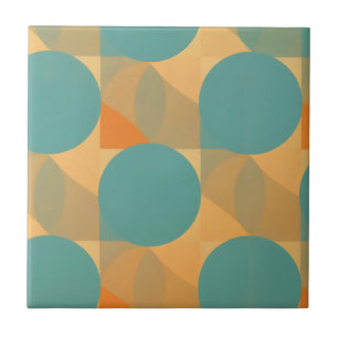 Teal, Tan en Oranje in Retro Look Patroon Tegeltje