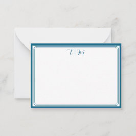 Teal three Border Monogram Note Card Notitiekaartje