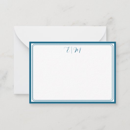 Teal three Border Monogram Note Card Notitiekaartje (Voorkant)