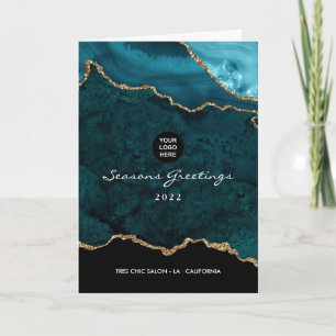 Teal - Turquoise en Goud Geode Agate Zakelijk Feestdagen Kaart