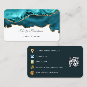 Teal - Turquoise en gouden agatsteen QR-code Visitekaartje