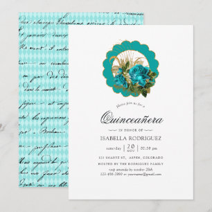 Teal - Turquoise en gouden chic Paris Quinceañera Kaart