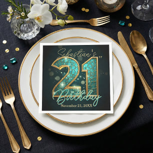 Teal Turquoise Goud Mozaïek Agat 21e Verjaardag Servet