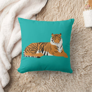 Teal Turquoise Oranje Safari Tijger Dier Kussen