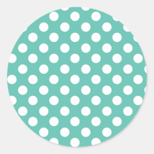 Teal Turquoise & Witte Stippen Verjaardagsfeestje Ronde Sticker