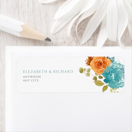 Teal Verbrand Oranje herfst bloemig Label (Insitu)