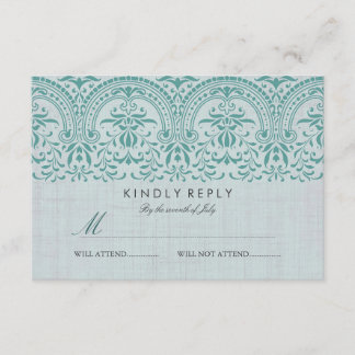 Teal Vintage Damask Mariage RSVP