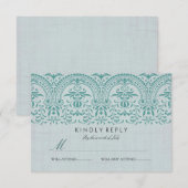 Teal Vintage Damask Mariage RSVP (Devant / Derrière)