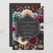 Teal Vivid Tapestry Wedding Kaart (Voorkant / Achterkant)