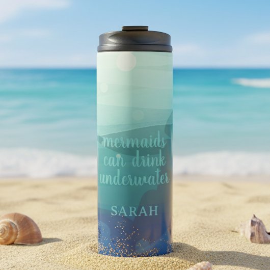 Teal Watercolor Mermaid Thermal Tumbler Thermosbeker