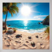 Teal Watercolor Sea Turtle Coastal Zen Poster (Voorkant)