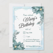 Teal Watercolour Florals Birthday Kaart (Voorkant)