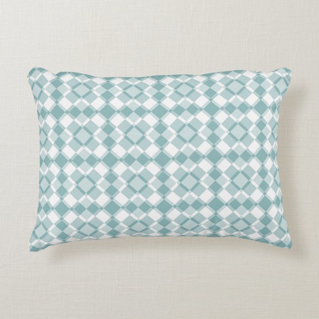 Teal White Checker Argyle Pattern Accent Kussen (Voorkant)