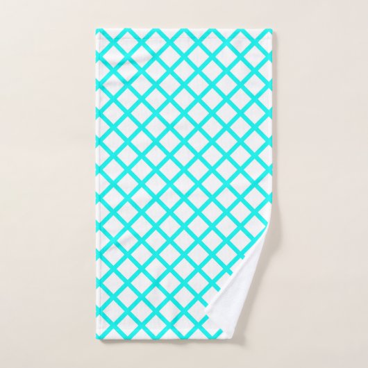 Teal White Harlequin Diamond Stripes Pattern (Serviette à main)