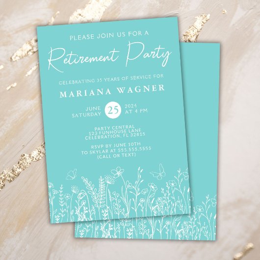 Teal Wildflowers Retirement Party Invitation
